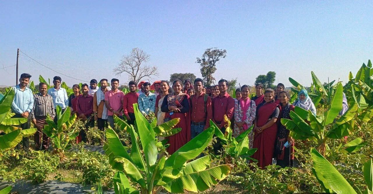 समाजकार्य के छात्र-छात्राओं को अध्ययन सह भ्रमण द्वारा केले की खेती की दी गई जानकारी